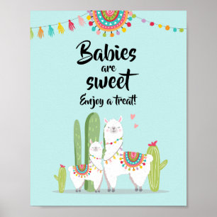 Póster Bebés son Dulce Letrero de Fiesta de Llama para Ba