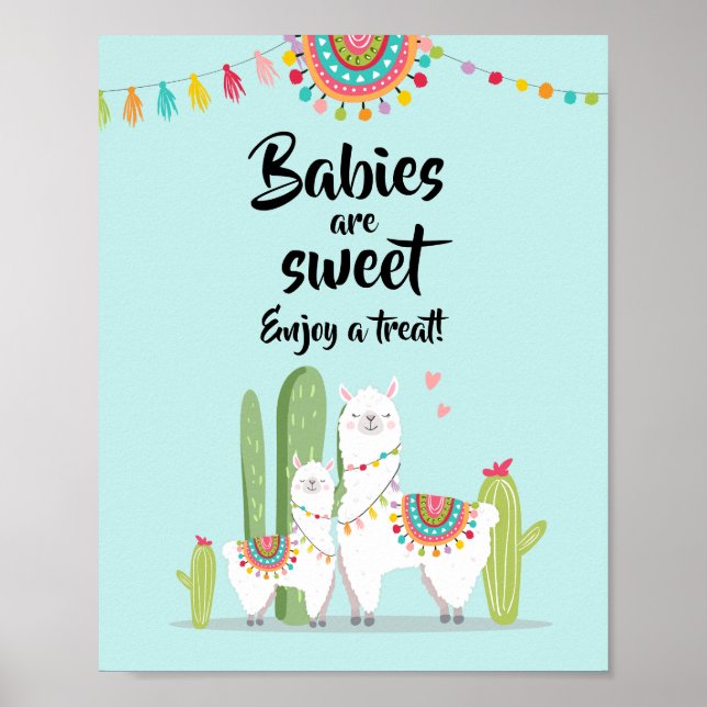 Póster Bebés son Dulce Letrero de Fiesta de Llama para Ba (Frente)