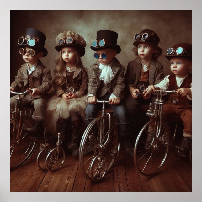 Póster Bebés Steampunk Bicycle Gang 04 V2 (Frente)