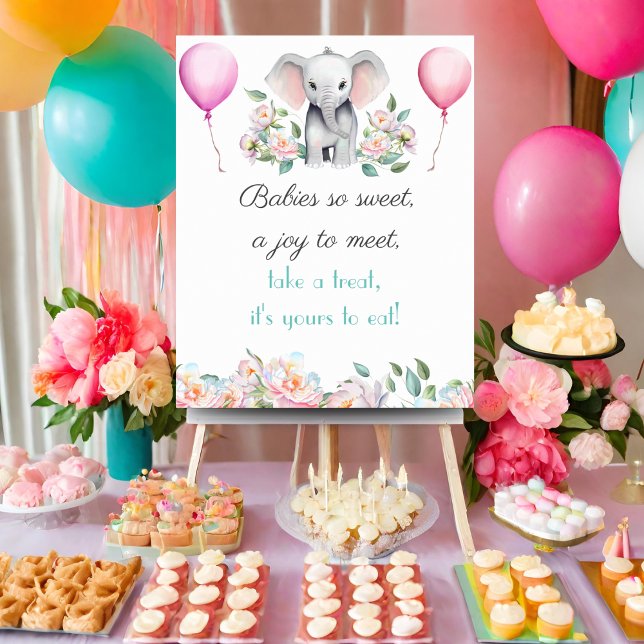 Póster Bebés Tan Dulces Tratan El Bebé De Los Elefantes (Guide you guest to the dessert table with this charming rhyme and coordinating baby shower design. )