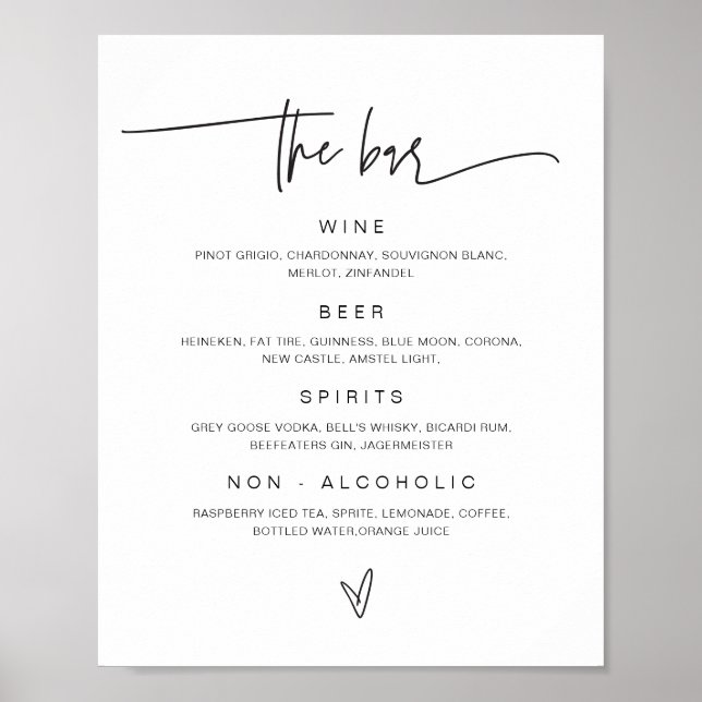 Póster Bebida boda Menú Barra Rótulo Poster de recepción  (Frente)