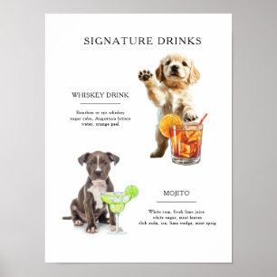 Póster Bebida con Huella de Perro Menú de Bebidas para Ba
