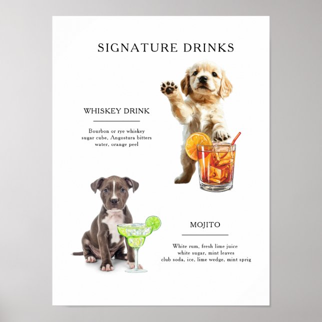 Póster Bebida con Huella de Perro Menú de Bebidas para Ba (Frente)