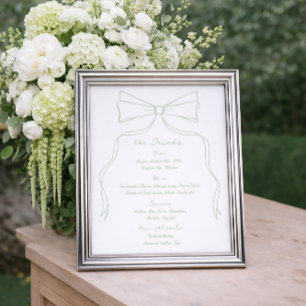 Póster Bebida de barra de Boda blanca y verde dibujada a 