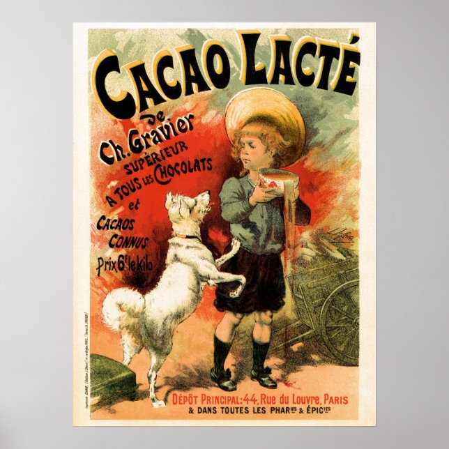 Póster Bebida de chocolate caliente de Francia vintage (Frente)