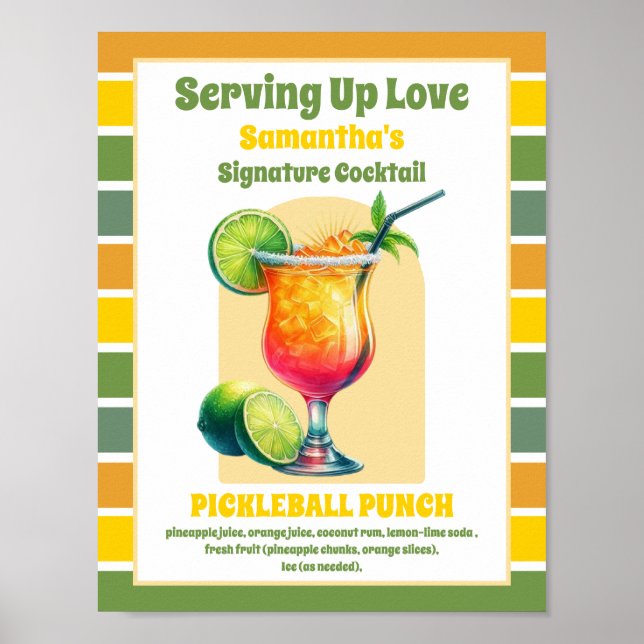 Póster Bebida de cóctel Tropical Pickleball Bridal Shower (Frente)