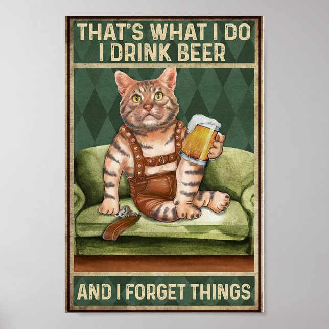 Póster Bebida de gato cerveza vintage (Frente)