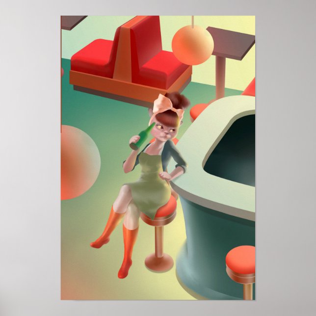 Póster Bebida de gato en el bar (Frente)