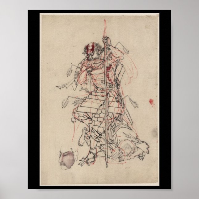Póster Bebida de Samurai Sake alrededor del siglo XIX (Frente)