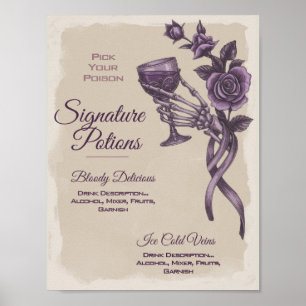 Póster Bebida emblemática de boda gótica púrpura