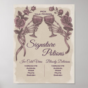 Póster Bebida emblemática de boda gótica púrpura