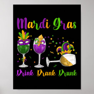 Póster Bebida Mardi Gras Bebida Máscara De Vino Borracho 