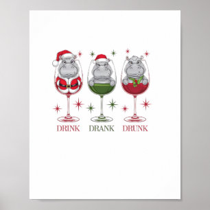 Póster Bebida Moo-deng Bebida Gafas borrachas Navidades B