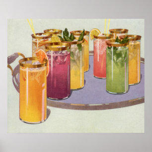 Póster Bebidas antiguas, bebidas con cubitos de hielo en