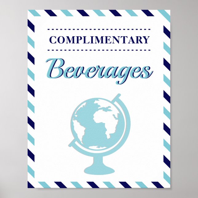 Póster Bebidas Azul Marino Viaje Avión Aerolínea (Frente)