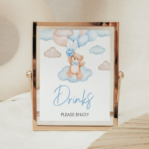 Póster Bebidas Baby Shower con globo Bear Blue Baby Bear