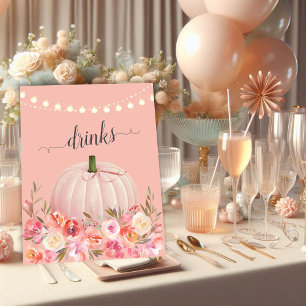 Póster Bebidas Baby Shower de calabaza de oro Rosa elegan
