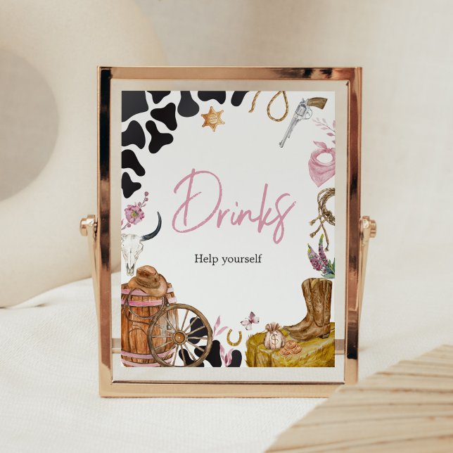 Póster Bebidas Baby Shower de Cowgirl occidentales (Country Cowgirl Rodeo Baby Shower Drinks Sign)