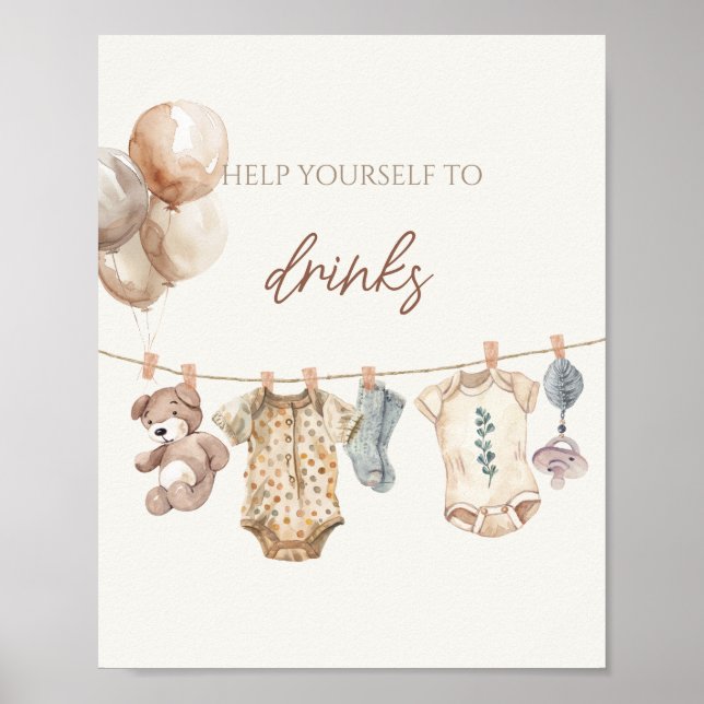 Póster Bebidas Baby Shower de ropa de bebé neutra Boho su (Frente)