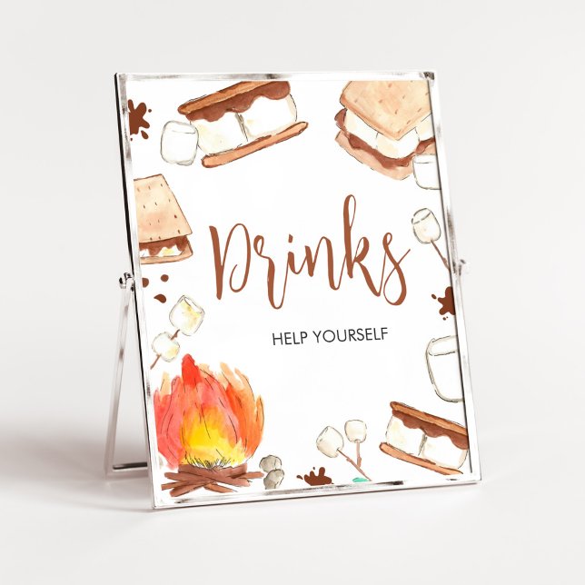 Póster Bebidas Baby Shower de S'mores Camping (Smore Fun Baby Shower Drinks Sign)