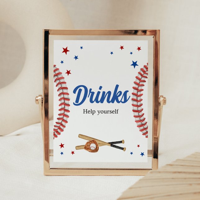 Póster Bebidas Baby Shower de Star Baseball (Sports Baby Shower Drinks Sign)