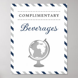 Póster Bebidas Beverages Aerolínea De Viaje Gris De La Ma