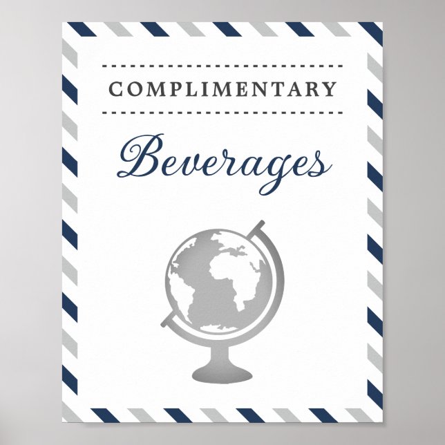 Póster Bebidas Beverages Aerolínea De Viaje Gris De La Ma (Frente)