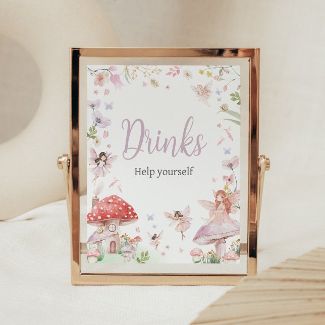 Póster Bebidas caprichosas de Baby Shower (Whimsical Little Fairy Baby Shower Drinks Sign)
