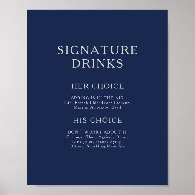 Póster Bebidas clásicas con firma azul de la Marina Minim (Frente)