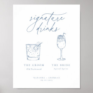 Póster Bebidas con firma azul Minimalista de Moda contemp