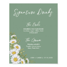 Bebidas con firma Basil Green & White Daisies