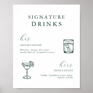 Póster Bebidas con firma botánica de color verde esmerald