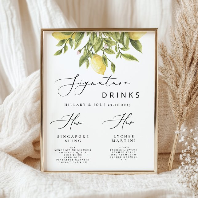 Póster Bebidas con firma de Boda mediterráneo limón (Subido por el creador)
