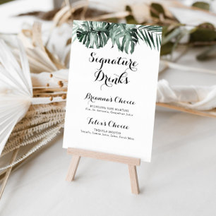 Póster Bebidas con Firma de Flor Blanca Vegetación Tropic