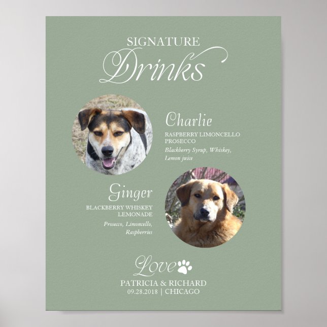 Póster Bebidas con firma de fotos de mascotas Letrero de  (Frente)