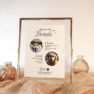 Póster Bebidas con Firma de Fotos de Mascotas Letrero de