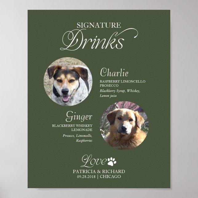 Póster Bebidas con firma de mascotas Foto Firma de bodas (Frente)