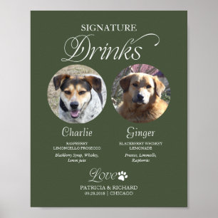 Póster Bebidas con Firma de Mascotas Letrero de Boda con