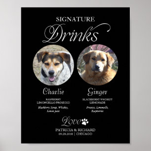 Póster Bebidas con Firma de Mascotas Letrero de Boda con