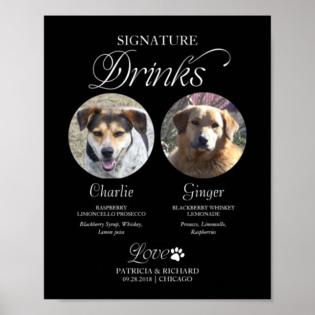 Póster Bebidas con Firma de Mascotas Letrero de Boda con  (Frente)