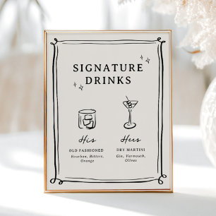 Póster Bebidas con Firma Garabatos Dibujados a Mano Capri