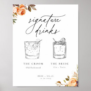 Póster Bebidas con firma Minimalista floral de otoño