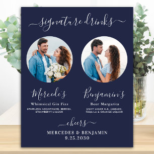 Póster Bebidas con firma personalizadas Foto Bodas Azul M