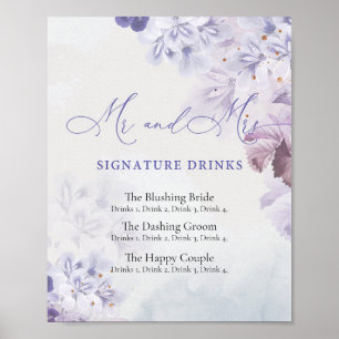 Póster Bebidas con firma rosa azul lila púrpura boho