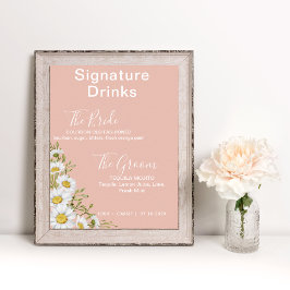 Póster Bebidas con firma Rubor color rosa y blanco