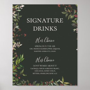 Póster Bebidas con firma verde oscuro botánico de Moda de