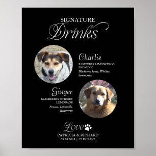 Póster Bebidas con Foto de Mascotas Firma Signo de Boda