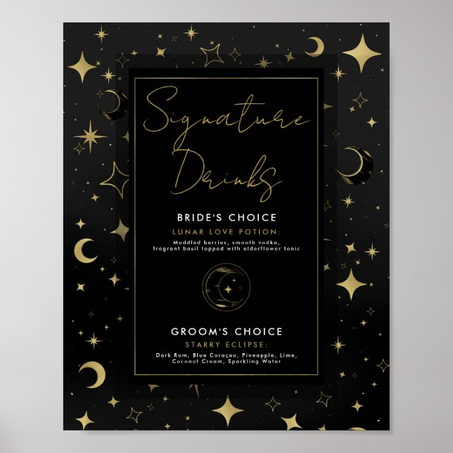 Póster Bebidas con la firma de estrellas lunares celestia (Frente)