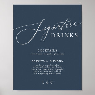 Póster Bebidas con la firma de la boda azul blanca elegan