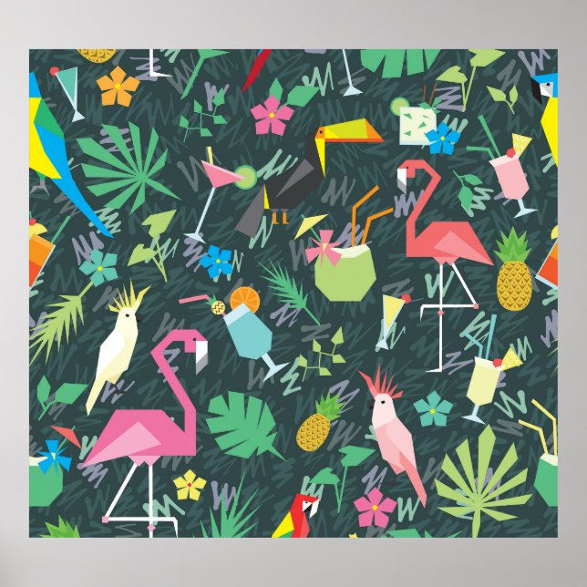 Póster Bebidas De Aves Tropicales: Vibrantes Sin Mar. (Frente)